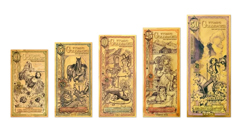 Full Set Of All Wyoming Goldbacks 1, 5, 10, 25, 50